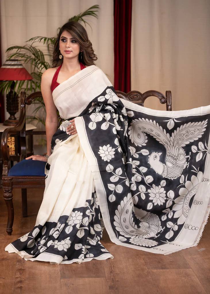 KALAMKARI MORNI-PREMIUM LINEN COTTON SAREE